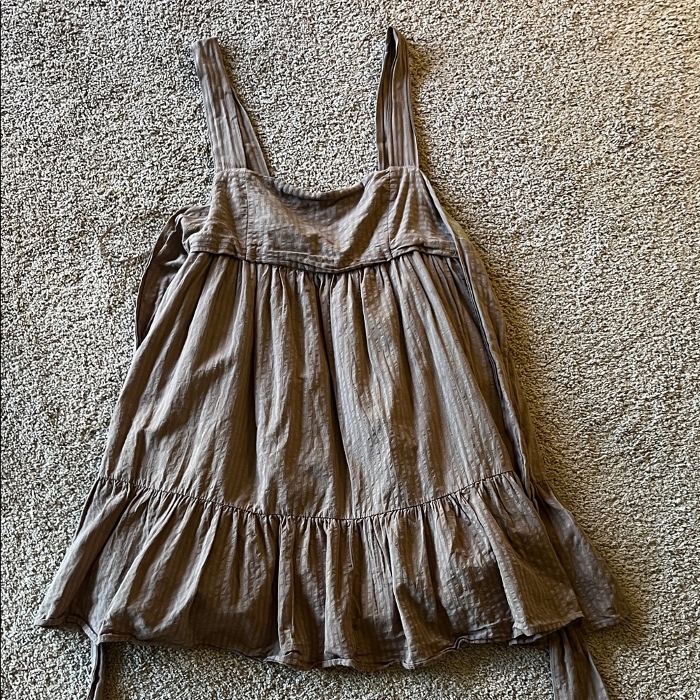 Women’s Brown Sleeveless Ruffle Hem Baby Doll Dress